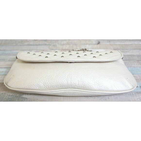 Arrow QUILTED STUDS PEARL IVORY GENUINE LEATHER FLAP SHOULDER BAG PURSE CLUTCH - Picture 3 of 8